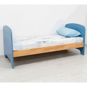 Krevet samac za jednu osobu KIKI 90x200  Bukva, MDF - Natur/Pastelno Plava