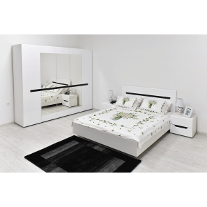 kOMPLET Spavaće Sobe LINDA BIJELA VISOKI SJAJ ormar sa ogledalom + krevet + 2xnoćnik