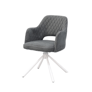 Trpezarijska Stolica RIO – Siva Tkanina, Rotirajuća Baza & Bijele Metalne Noge