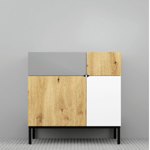 Moderna komoda Bijela/Siva/Drvo – Komoda za Dnevni Boravak 77 cm