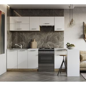 Kuhinja Gracija 2.2m – Blok Kuhinja, Bijela Sjaj/Zlatni Hrast, Radna Ploča Uključena