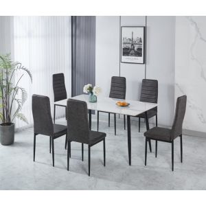 Trpezarijski Set 120x80 – MDF Mermer Sto + 4 Stolice, Metalne Noge