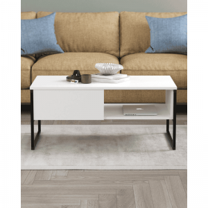 Klub sto ZERA bijeli – moderni klub stolić sa 2 police i metalnim okvirom