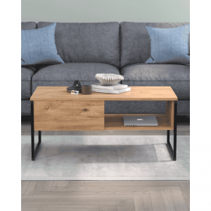 Klub sto ZERA bor dekor – moderni drveni stolić sa 2 police i metalnim okvirom