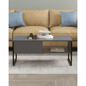 Klub sto ZERA antracit – moderni tamni stolić sa 2 police i metalnim okvirom