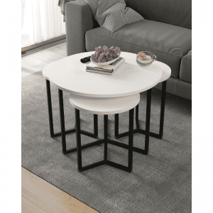 Klub stolovi JANA bijeli set 4 u 1 – moderni minimalistički stolići (veliki + 3 mala)