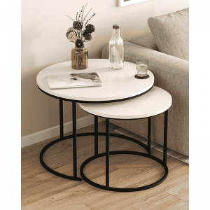 Klub stolovi HENA bijeli set 2 u 1 – moderni minimalistički nesting stolići