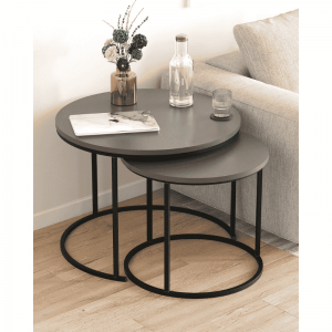 Klub stolovi HENA antracit set 2 u 1 – moderni industrijski nesting stolići