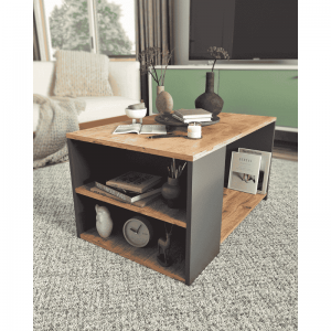 Klub sto LUA – moderni stolić sa policama u drvo/antracit dekoru