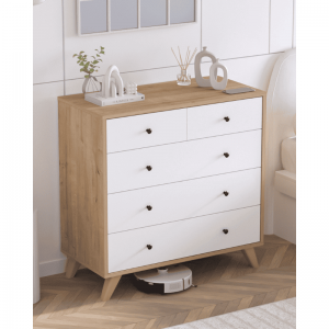 Komoda SEA bijela-drvo sa 5 ladica – skandinavski stil komode
