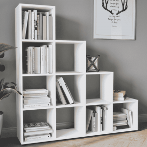 Bijela stepenasta polica za knjige i dekoraciju 138 cm