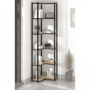 Sara ugaona polica za knjige sa 6 polica – safirni hrast