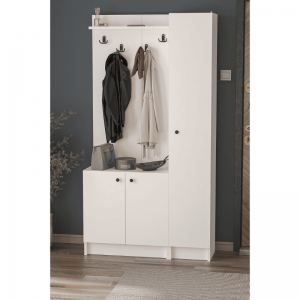 Cipelarnik Sun bijeli sa 3 vrata i vješalicom za hodnik