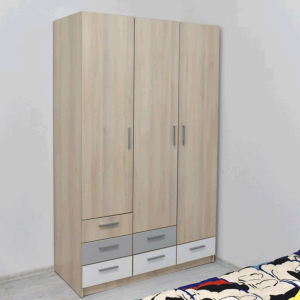 Trokrilni ormar TEEN Bagrem/Bijela/Siva, Moderni Ormar sa Ladicama