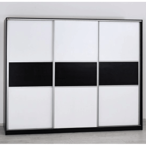 Klizni Ormar 3D Dual-Tone Crno-Bijeli, Visokokvalitetna Iverica 16mm, Melaminska Folija, Metalni Okovi, 225x273x60 cm