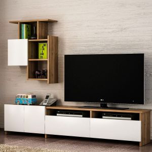 TV Komoda Mariposa 180 cm – Bijela/Sonoma sa Ladicama i Policama