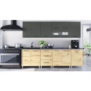 Kuhinja MONA 260 cm – Artisan/Grafit, Moderna Blok Kuhinja + Radna Ploča