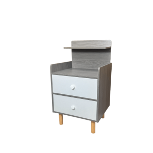 Noćni ormarić Lea Siva – 2 ladice, moderan dizajn, drvene nogice