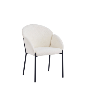 Trpezarijska Stolica RINA – Snježno Bijela Bouclé Tkanina i Crne Metalne Noge