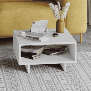 Klub sto Hola – bijeli minimalistički klub stolić s policom