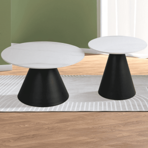 Set okruglih klub stolova Fera – keramička ploča, bijeli moderni dizajn (2/1)