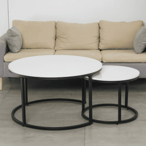 Set okruglih klub stolova Dexa – bijeli visoki sjaj