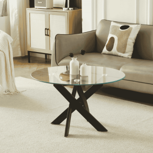 Klub sto Rift – okrugli stakleni sto s metalnim postoljem