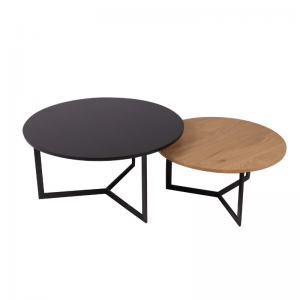 Set klub stolova Orvo Duo – okrugli stolovi u mat crnoj i drvo dekoru