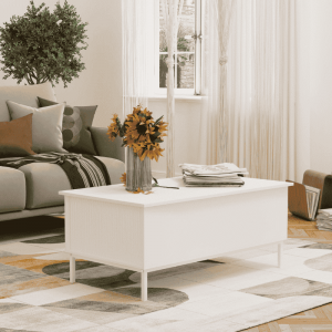 Moderan klub stol LORO sa podiznom pločom i prostorom za odlaganje – bijeli MDF